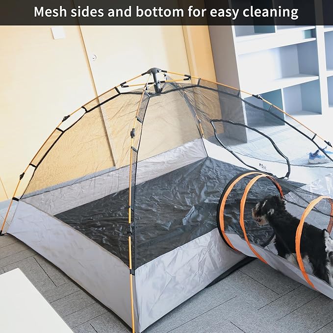 Elevon Pet Enclosure Tent Suitable for Cats and Small Animals, Indoor Outdoor Playpen Portable Exercise Tent with Carry Bag, 74" x 74"x 36", Cat Tent with Cat Tunnel