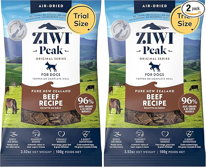 ZIWI Peak Air-Dried Dog Food – Beef - All Natural, High Protein, Grain Free, Limited Ingredient w/Superfoods (3.5oz) (Pack of 2)