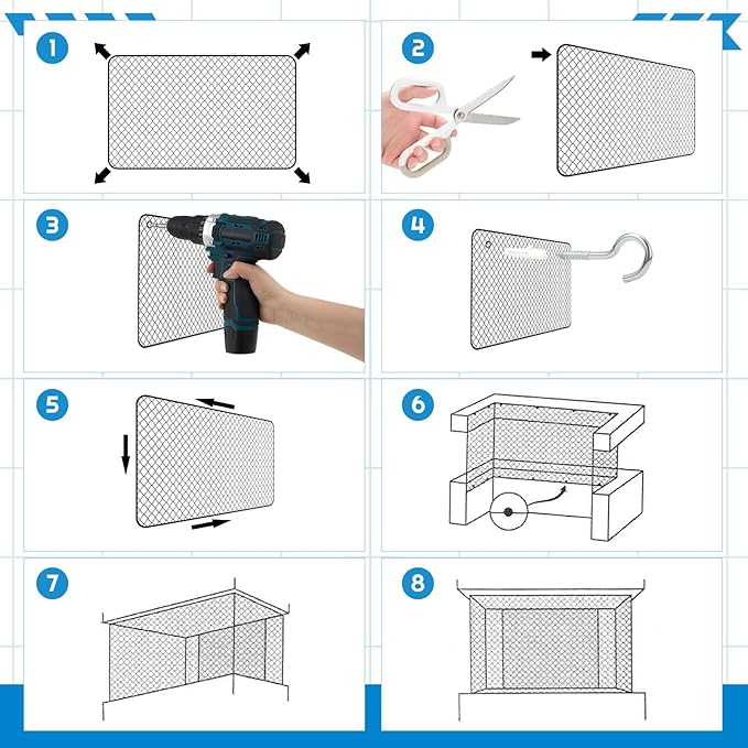 Steel Cat Netting Balcony, 10ft x 13ft Steel Reinforced Cat Wire for Balcony, High Strength Safety Pet Netting for Catio, Proof Screen for Pets, Strong Catio Protection Barrier Mesh Fence
