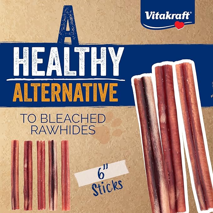 Vitakraft Dog Bully Sticks, 6 Inch, 5 Count, Thick, All-Natural Beef Chews for Dogs, 6 oz