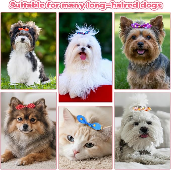 Dog Bows with Rubber Bands,Dog Hair Accessories Set, 100pcs Cute Puppy Dogs Small Bowknot Hair Bow Dogs Fur Bows