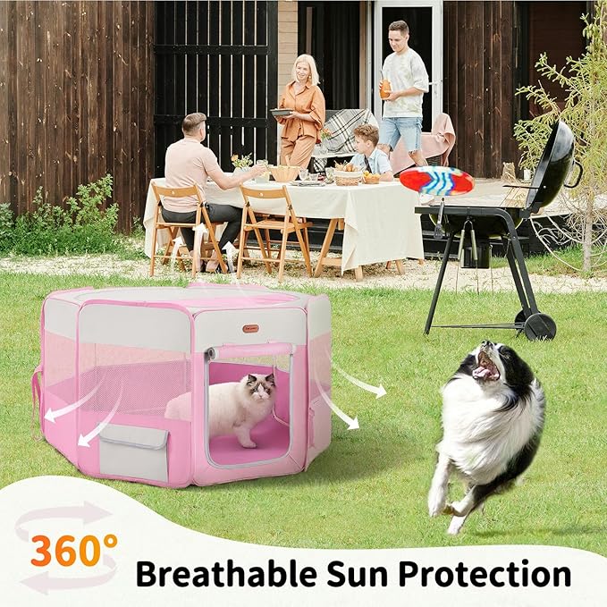 Dog Playpen, Portable Pet Play Pen Foldable Carrying Case, Puppy Pens Outsid for Small Cat Indoor/Outdoor, Removable Mesh Shade Cover