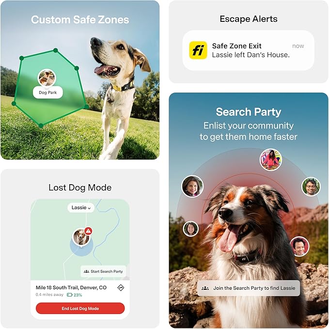 New Fi Series 3+ Smart Dog Tracker Collar [6 Month Membership Included] GPS Tracker for Dogs with Health & Behavior Monitoring, Escape Alerts, Waterproof, LED, Apple Watch Compatible (Gray, Large)