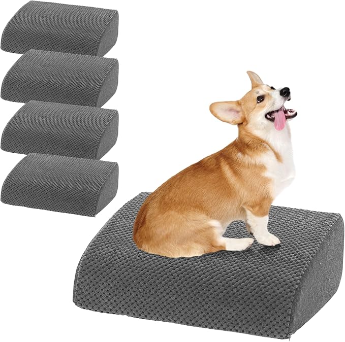 5-Piece Foam Dog Ramp for Indoor Stairs, 40D Dense Non-Slip Pet Ladder with Sticky Pads, Easy Access Solution for Steep Staircase, Small Dogs Cats, Grey