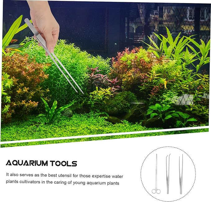 POPETPOP Stainless Steel Tweezer for Aquarium Aquatic Plant Tool Set Ideal for Fish Tank Care
