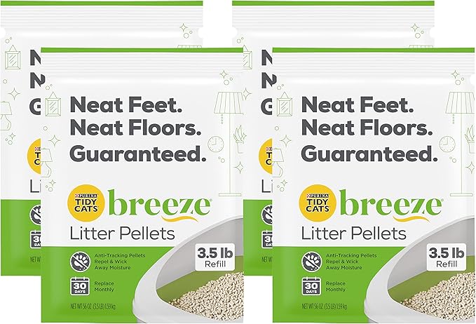 Purina Tidy Cats Breeze Pellets, 3.5 lbs (Pack of 4), Unscented, Recycled Paper, Low-tracking, 99.9% Dust-free, Multi-cat