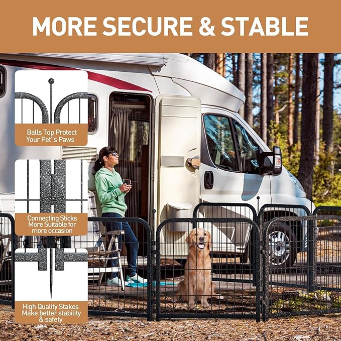 Metal Dog Playpen, 24 Inch Height 32 Panels, Ideal Dog Fence for Large/Medium/Small Dogs Indoor & Outdoor Bliss, Perfect Dog Pen for Camping, Yard, and RV | Black-Silver