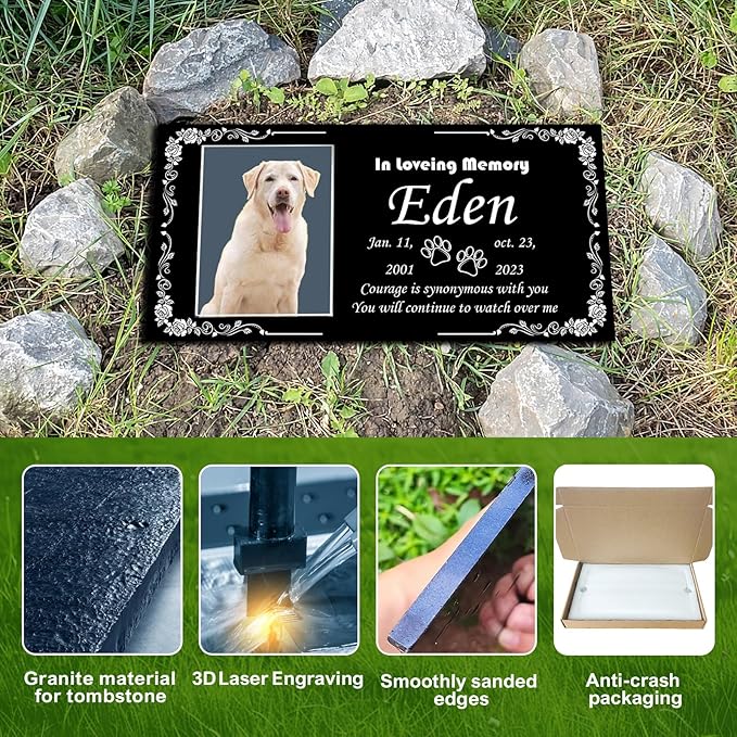 Pet Memorial Stones for Dogs & Cats, Personalized Dog Memorial Plaques for Pet Grave Stones for Outdoor - Cats Headstones, Tombstones for Grave Markers with Photo (Ceramics)