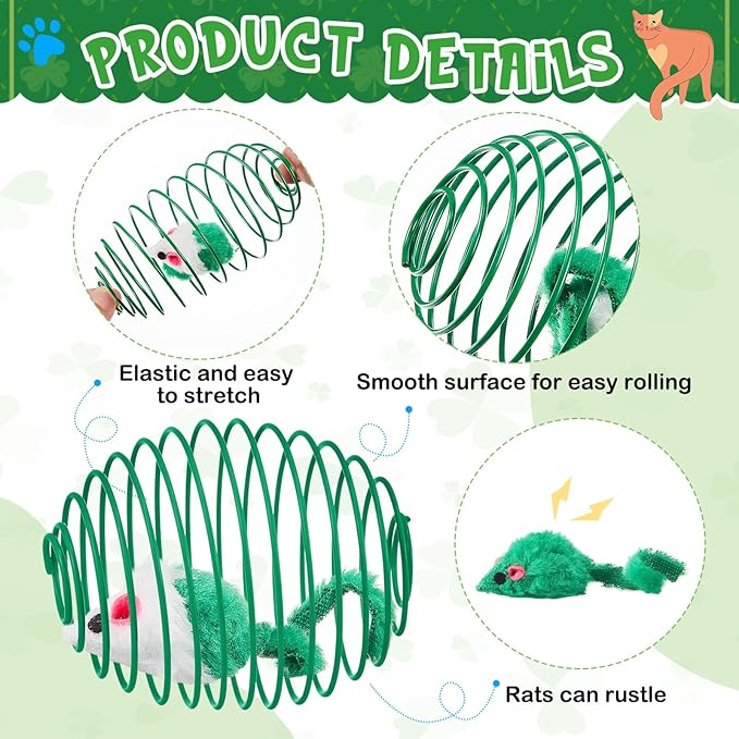 Jecery 5 Pcs Cat Spring Balls Toys Stretchable Rolling Balls Colorful Playful Coils Interactive Action Toy Caged Rats for Kitten Pet Supplies (Mouse,Green)