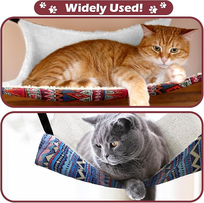 Jetec 2 Pack Cat Hammock for Cage, Catio Accessories Reversible Soft Cats Bed with Adjustable Straps and Hooks Double-Sided Linen and Fleece Hanging Hammock for Cats, Kitten(Ethnic Pattern,M)
