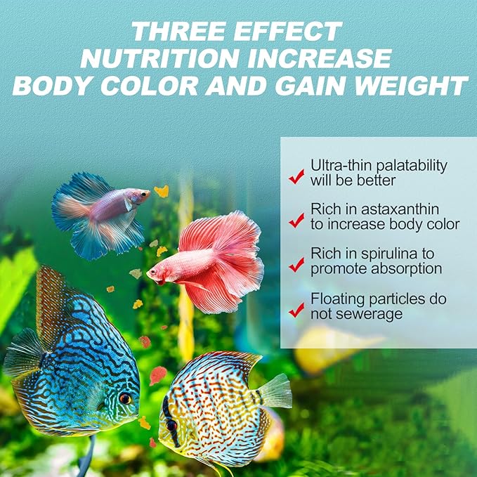 8 OZ Ultrathin Tropical Fish Flakes - High Protein with Krill & Spirulina for Betta, Guppies, Tetra, Angelfish, Color Enhancing Fast Growth Formula