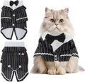 Cat Apparel, Stylish Tuxedo Outfit for Kitty with Tie, Black Stripes Pet Outfits for Wedding, Birthday, Party, XLarge
