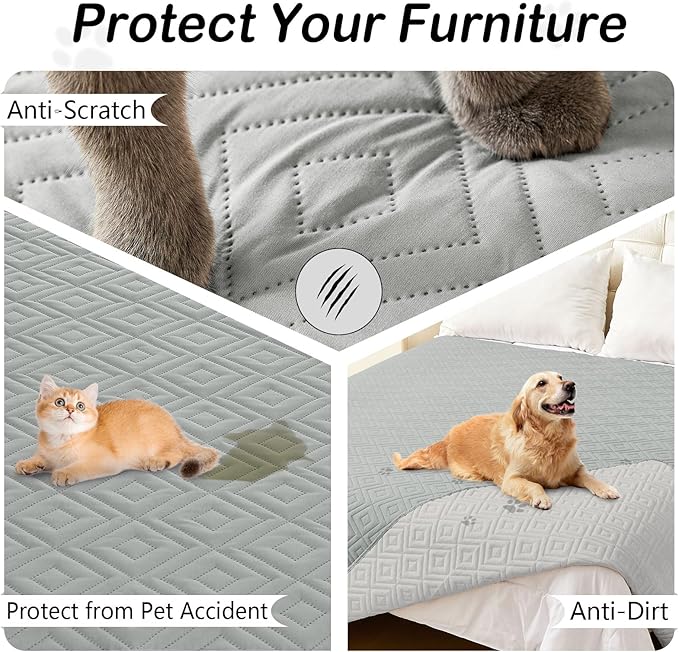 hyha Waterproof Dog Blanket, Soft Pet Bed Blankets, Waterproof Sofa Couch Cover for Dogs Washable, Reversible Pet Couch Covers for Sofa Furniture (30x80 Inch, Grey/Light Grey)
