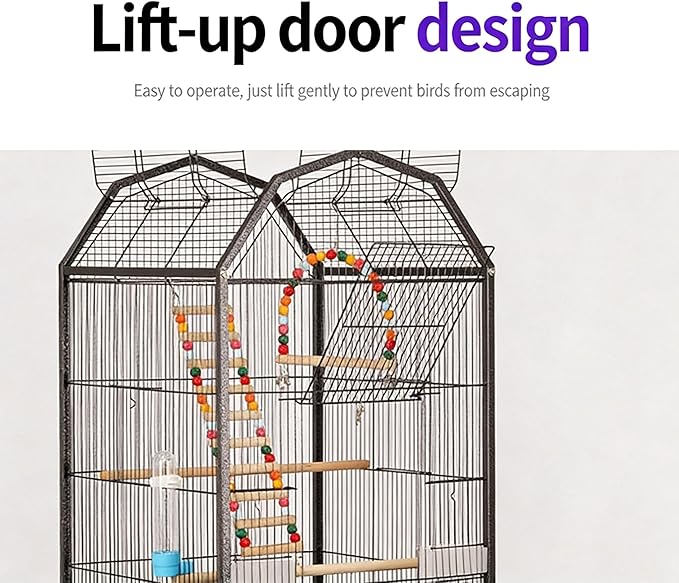 Bird Cage with Stand Rolling Wheels 18x18x54 Inch for Medium Small Birds, Open Top Metal Cockatiel Parrot Cage with Removable Tray Storage Shelf for Parakeets Lovebirds Finches (Black)