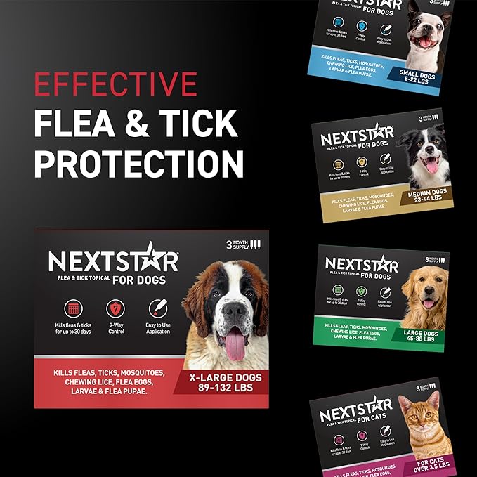 NEXTSTAR Flea and Tick Prevention for Dogs, Repellent & Control, Fast Acting Waterproof Topical Drops, Extra-Large Dog Flea & Tick Control, 6 Monthly Doses
