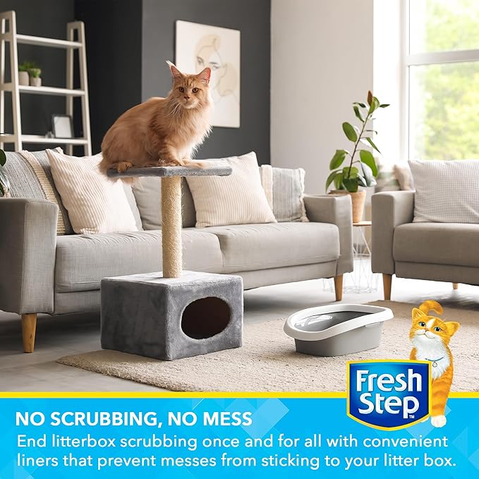 Fresh Step Drawstring Cat Litter Box Liners, Unscented Heavy Duty Kitty Litter Bags for Large Oval or Rectangle Pans, Helps Contain Odor and Mess, Easy Lift Out Cleanup, 30 x 17 in, 15 Count