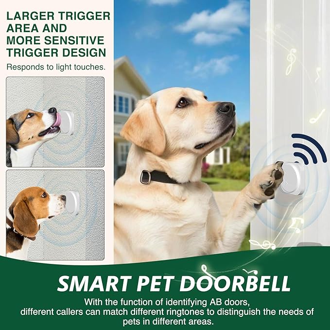 Dog Door Bell for Potty Training, Smart Wireless Doggie Doorbell to Go Outside, 1000 Feet Long Range with IP65 Waterproof Touch Button, 20 Melodies & Adjustable Volume (2 Button)