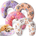 Sweetude 4 Pcs Pillows for Cats Puppy Bed Fluffy Pet Calming Soft Gifts Half Donut U Shaped Pet Neck Pillow Training Joint Relief Cervical Protection(Paw,Large)