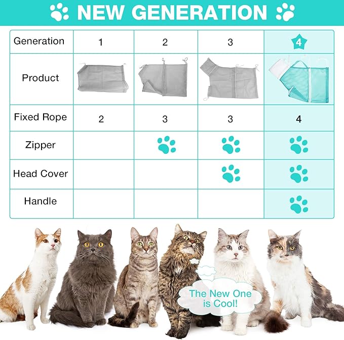 Cat Shower Net Bag Grooming Bathing Adjustable Washing Bag Multifunctional Cat Restraint Accessories Prevent Biting Scratching, Nail Trimming, Ears Clean, Keeping Calm(Green)
