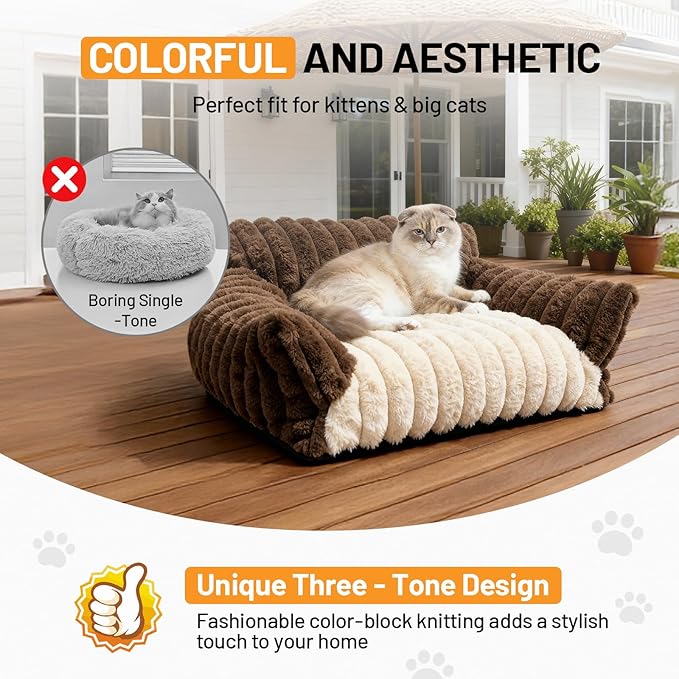 Cat Bed Washable Pet Chair - Large Fluffy Supportive Cat Sofa for Indoor-Medium Dog Bed with Removable Cover