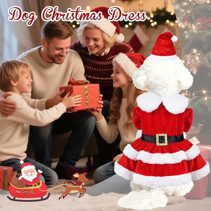 Dog Christmas Dress Santa Hat Dog Christmas Outfit Holiday Santa Costume Outfit Clothes for Small Medium Dogs (Large)