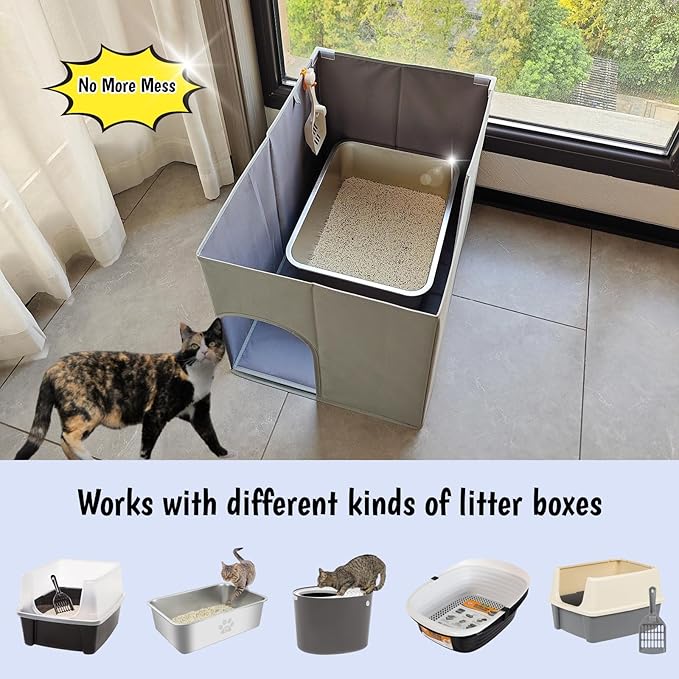 Dog Proof Cat Litter Box Enclosure, Open Top High Side, Less-Mess Extra Large Water Resistance Splash Guard for Pet Litter Pan, Scratch Proof Cover for Cat Litter Boxes