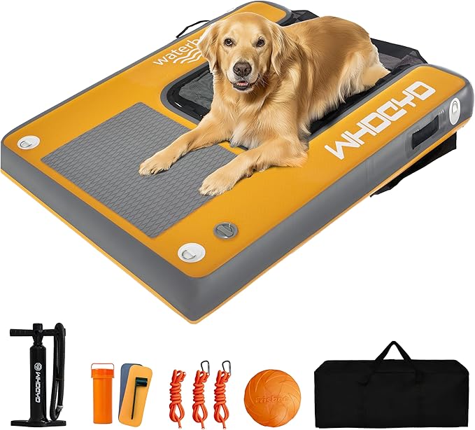 Inflatable Pup Plank Dog Float Floating Ramp Ladder for Pools Boats Docks Dog On Water Ladder Steps for Swimming Pets Up to 200 Pounds Water Bed for Human,Send Frisbee
