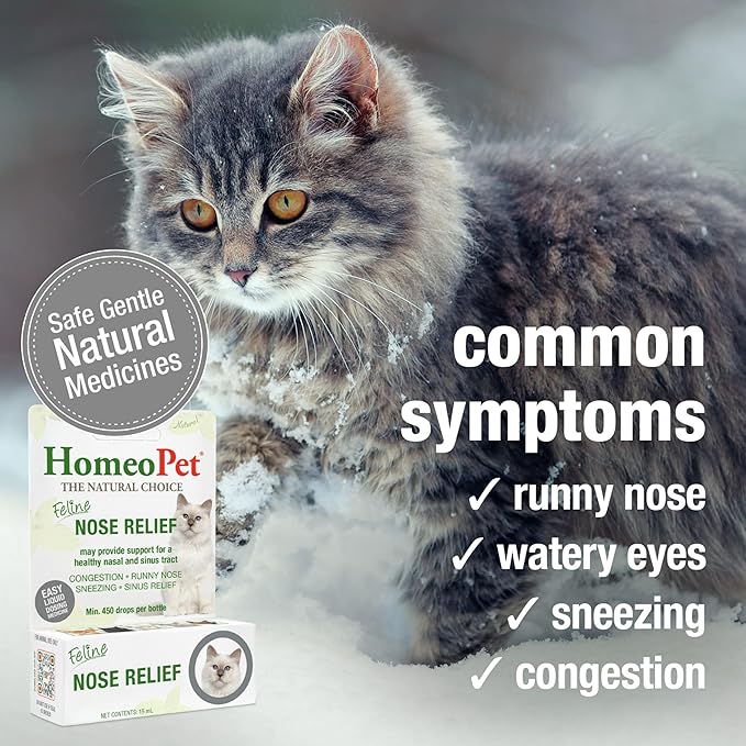 HomeoPet Feline Nose Relief, Safe and Natural Nasal and Sinus Supplement for Cats, 15 Milliliters
