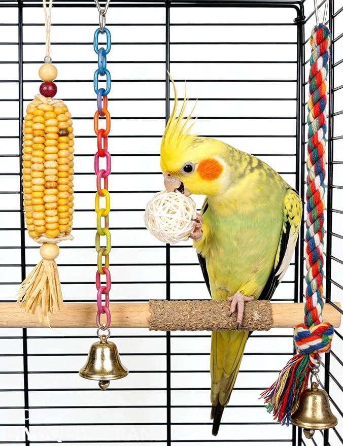 18-Pack Bird Toys for Parrots – Colorful Bells & Woven Balls for Fun Exercise & Mental Stimulation, Fits Small to Large Birds (1.5'' - 5.5'')
