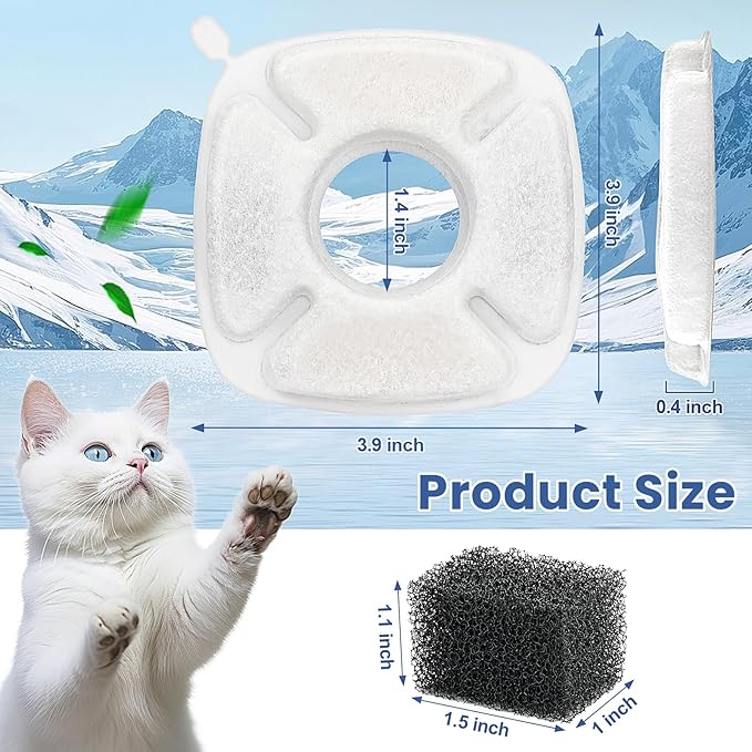 28 Pcs Cat Pet Water Fountain Filters, 14 Pcs Cat Fountain Replacement Filters & 14 Pcs Pre-Filter Sponges, Pet Fountain Filter for 95oz/2.8L 135oz/4L 67oz/2L Automatic Pet Drinking Cat Water Fountain