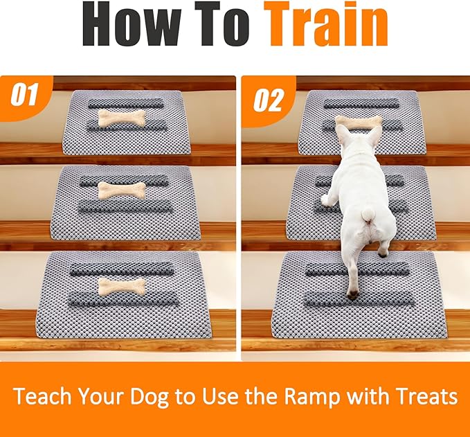 Dog Ramp for Stairs with Anti-Slip Bump for Small & Senior Dogs and Cats – Stair Wedges for Dogs with Gentle Slope, Pet Ramp with Washable Cover & Self-Sticky Pads for Safe Climbing (Gray, 3 Pack)