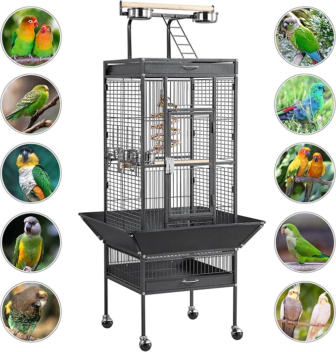 Yaheetech 61.5-inch Wrought Iron Rolling Large Parrot Bird Cage for Parakeets with Play Top
