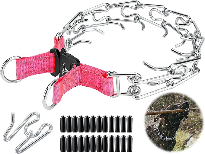 Quick Release Dog Training Collar Adjustable Stainless Steel Collar for Small Medium Large Dog (Pink, M/L Neck Girth 14.5"-18.6")