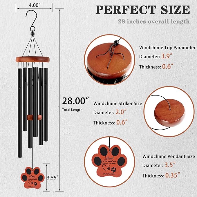 Pet Memorial Wind Chime, 28" Dog Memorial Gifts for Loss of Dog, Pet Loss Sympathy Bereavement Remembrance Gift