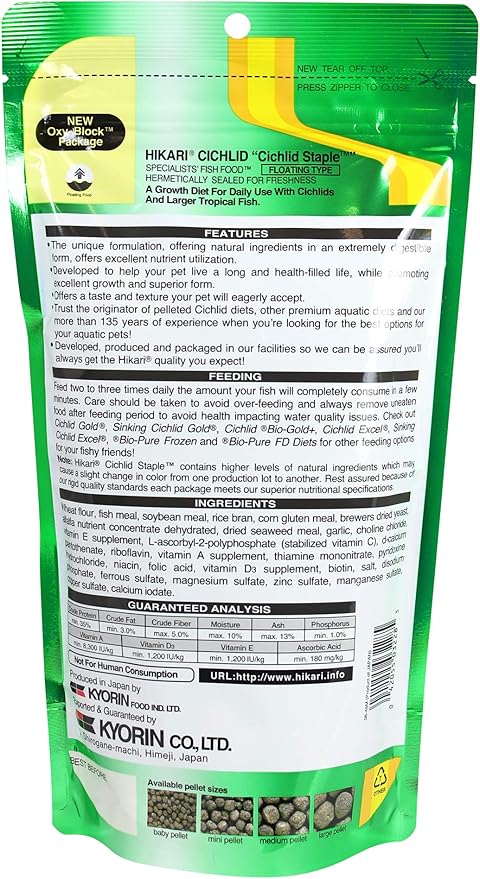 Hikari Cichlid Staple Floating Pellets Fish Food, Large Pellets, 8.8 oz. (250g)
