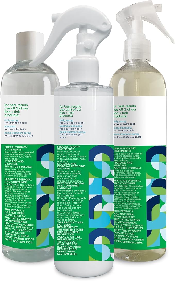Pet Life Unlimited Natural Flea & Tick 3-Step Kit for Dogs, Plant-Based Prevention and Treatment, Includes Dog Spray, Home Spray & Shampoo, Kill & Repel Fleas, Ticks & Eggs, Soothes Skin