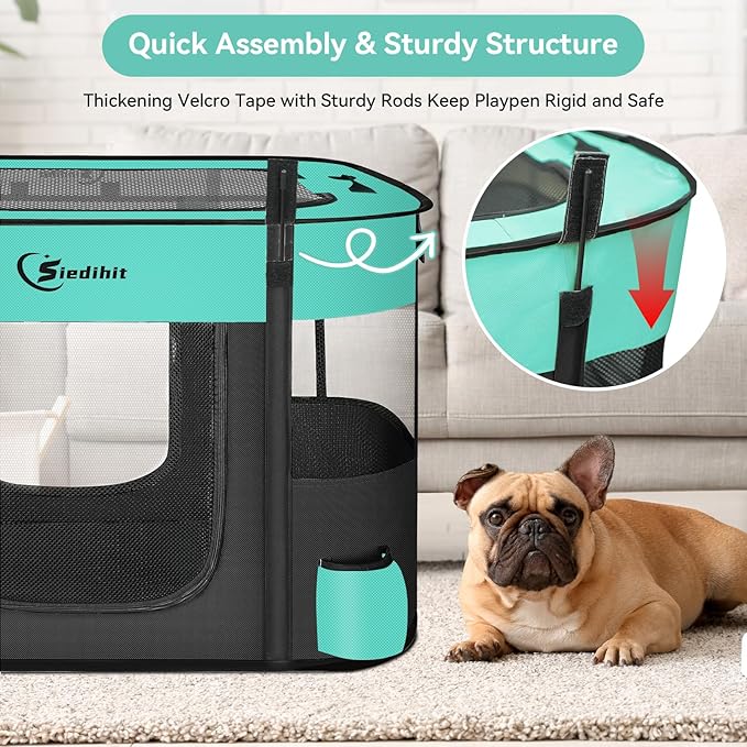 Dog Playpen,Cat Pet Puppy Pen,Portable Playpens for Dogs Indoor Outdoor Travel Camping Use,Foldable Dog Kennel Tent Crate for Rabbit Small Animals with Carrying Case (Green, Large)