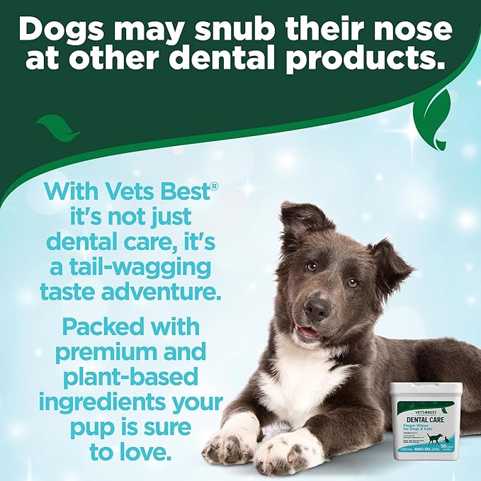 Vet's Best Finger Dental Wipes for Dogs & Cats–Oral Care Wipes for Teeth Cleaning, Fresh Breath, and Tartar Control – Gentle Finger Pads for Pet Dental Hygiene and Plaque Removal,50 Count(Pack of 2)