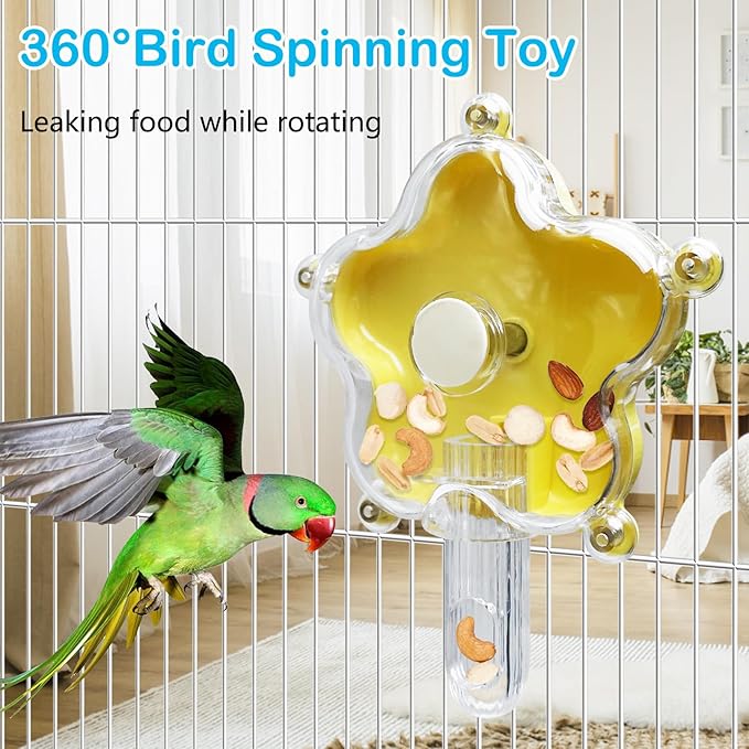 BNOSDM Bird Foraging Toys Cockatiel Foraging Wheel Parrot Cage Spinning Toys Parakeet Enrichment Puzzle Feeder Toy for Budgies Lovebirds Canaries (Transparent)