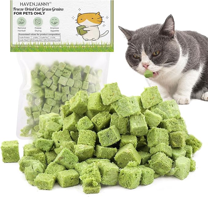HavenJanny 60g Cat Grass Treats for Indoor Cats, Freezed Dried Cat Grass Teething Stick Snacks for Cats, Edible Feline Chew Toys for Hairball Control and Oral Health