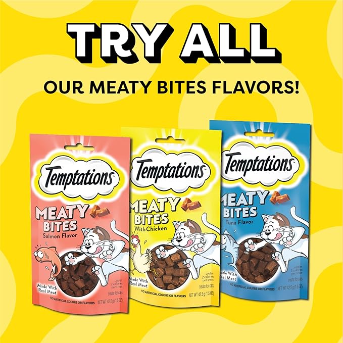 Temptations Meaty Bites Savory and Soft Cat Treats, Salmon Flavor, 1.5 oz. Pouch (Pack of 7)