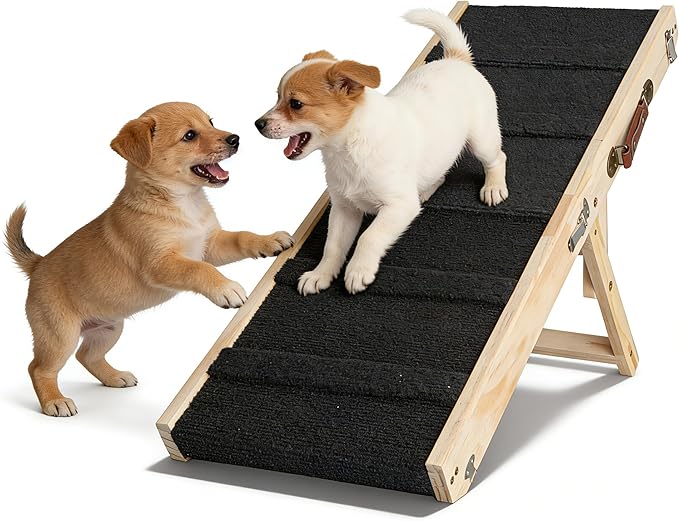 Wooden Pet Ramp for Bed, Foldable Dog Ramp with Removable Side Rails, Lightweight Ramp for Dogs for Large Dogs Senior Cats, Supports up to 50 lbs for Easy Access to Bed or Car (Trumpet)