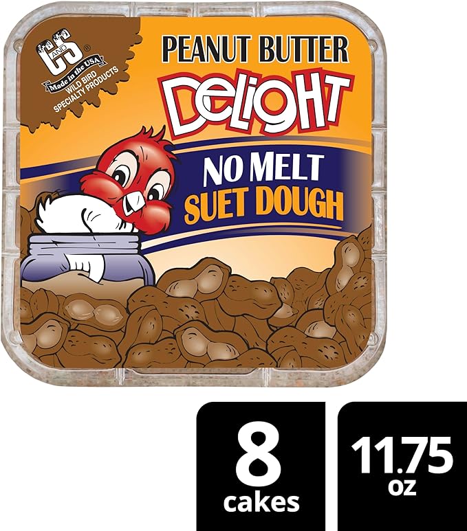 C&S Peanut Butter Delight No Melt Suet Dough, Suet Cakes for Wild Birds Including Wrens, Woodpeckers, Cardinals, Songbirds, Jays and More, 8 Pack