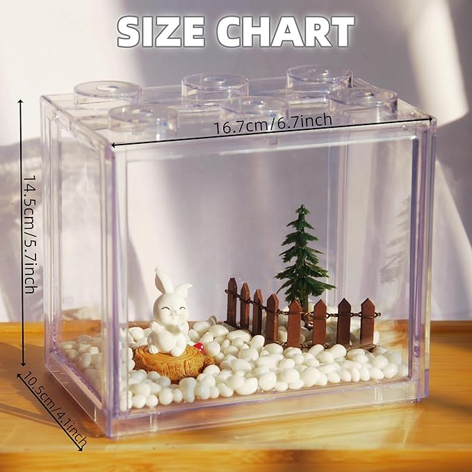 Small Betta Fish Tank, Stackable Mini Aquarium Tank Kit with Aquarium Gravel & Forest Micro Landscape, 0.6 Gallon Acrylic Cube Fish Bowl for Sea Monkeys Shrimp Snails (Clear)