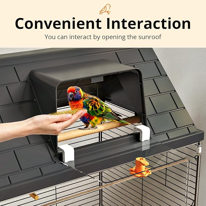 Oneluck Modern Bird Cage with Panoramic View, 18.5"x13.8"x38.5"Bird Aviary for Small to Medium Birds,Easy Clean Tray,for Macaws Parakeet Cockatiel Budgie Canary Finch Quail Lovebird Conure