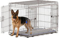 42 Inch Sliding Door Dog Crate - Heavy Duty Collapsible Dog Crates for Large Dogs (70-100lbs), Double Door Metal Dog Kennel Cage with Soft Mat, Leak-Proof Tray, Easy Foldable & Assembly