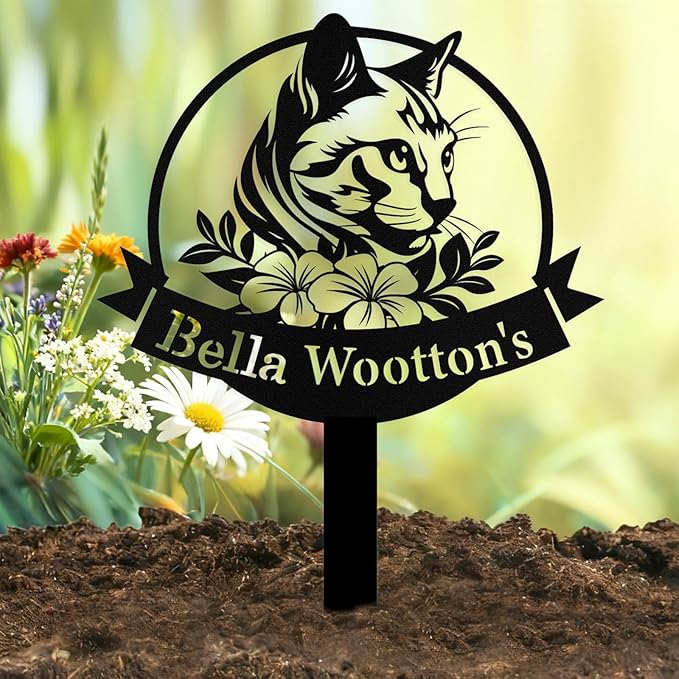 Custom Cat Grave Marker Outdoor, Personalized Metal Cat Memorial Grave Stake with Name and Date, Outdoor Waterrproof Cats Memorial Plaque