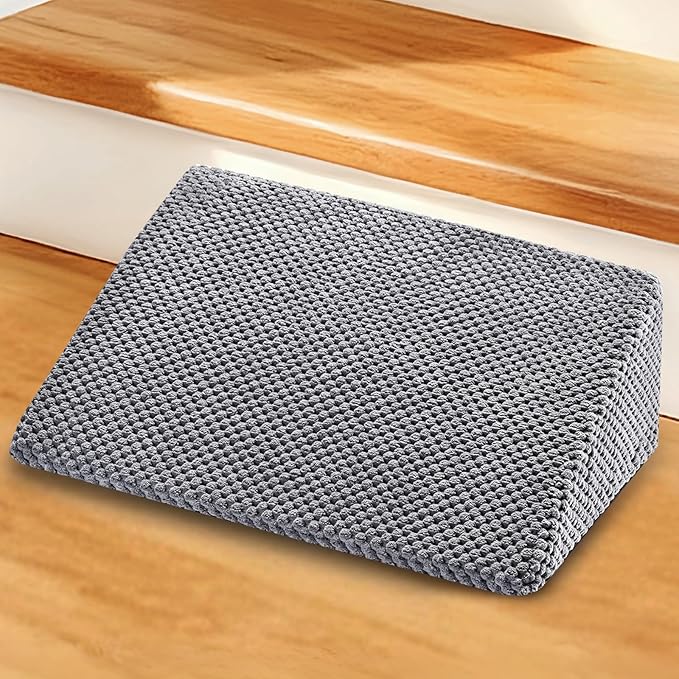 Dog Ramp for Stairs for Small & Senior Dogs and Cats – Non-Slip Stair Wedges for Dogs with Gentle Slope, Pet Ramp with Washable Cover & Self-Sticky Pads for Safe Climbing (Gray, 1 Pack)