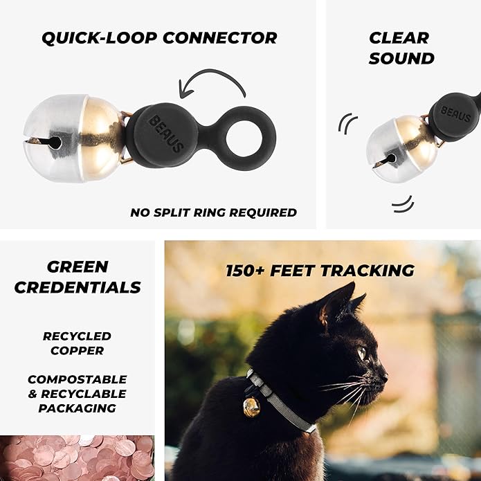 Beau's Bells V2 | Cat & Dog Collar Bells with New Quick Loop Easy Release Clip | Handmade Copper | Track Your Pet | Protect Wildlife