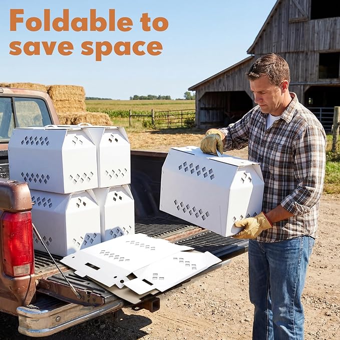 6 Pack Single Live Chicken Shipping Box, 17.7"L x 7.8"W x 11.8"H Cardboard Live Bird Carrier Box with Ventilation Holes Handle, Thickened Corrugated Paper for Poultry, Pets, Animals(White)